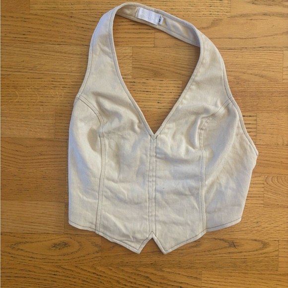 Isalis Cream Denim Halter Top - Picture 1 of 3